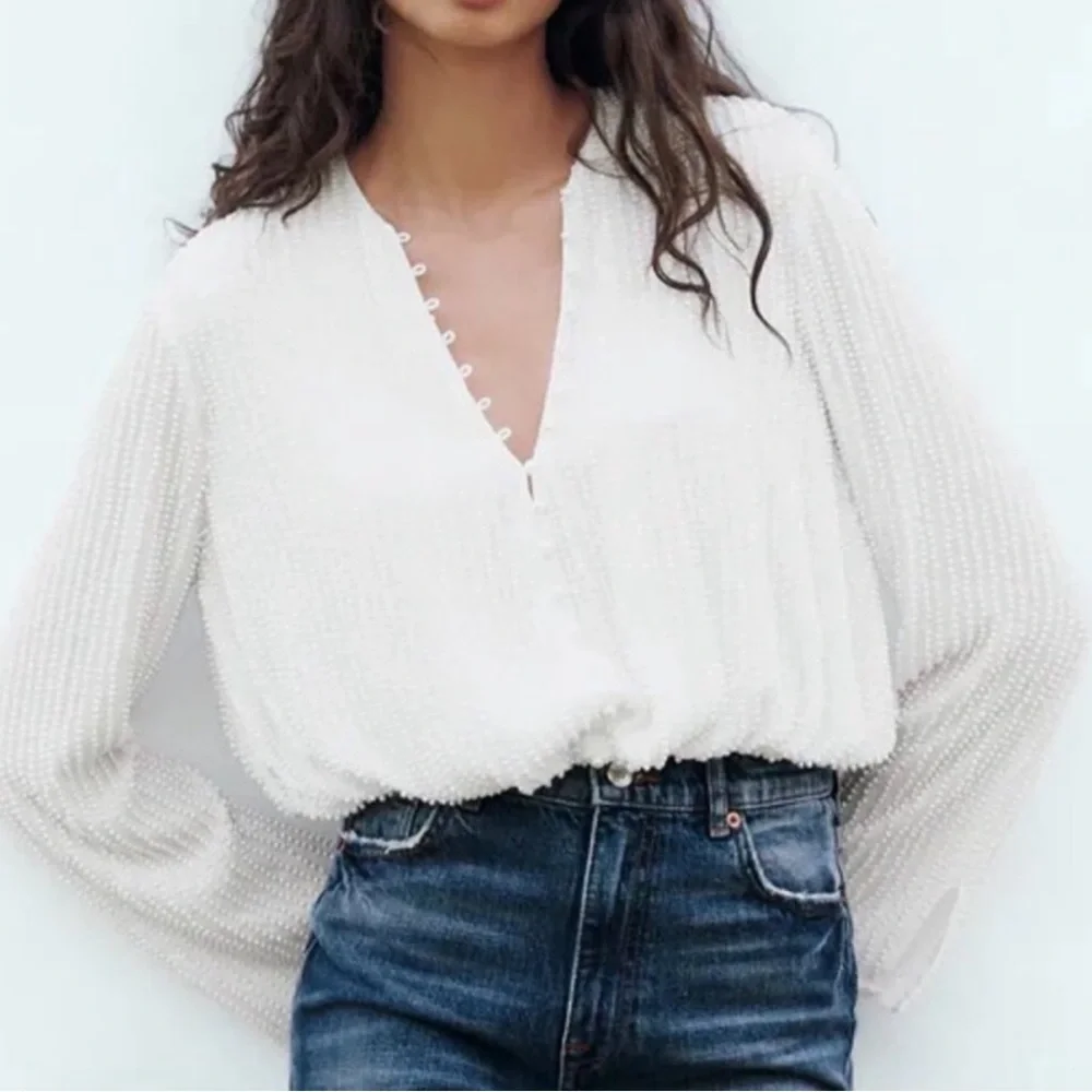 Zara Cream Textured Blouse